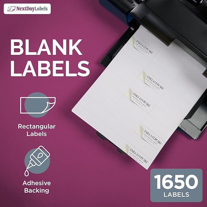 NextDayLabels - 2.83" x 1" Rectangular Sticker Labels for Printer - White Laser/Inkjet Printer Labels Return Address Labels Shipping Label Stickers (50 Sheets, 33 Per Sheet, 1650 Labels)