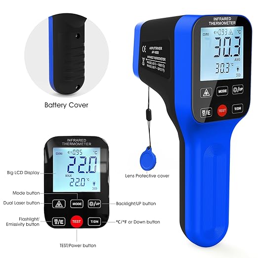 AIOMEST High Temp Thermometer Gun -58℉~2912℉, Pyrometer D:S=30:1 Dual Laser Industrial IR Temperature Meter w/Touch Buttons (NOT for Human Temp)