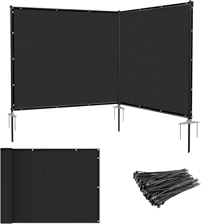 Patio 5' x 11' Outdoor Privacy Screen Freestanding Temporary Fence Panels Net Cover with Metal Poles for Outside Backyard Pool Garden Air Conditioner Fencing, Black