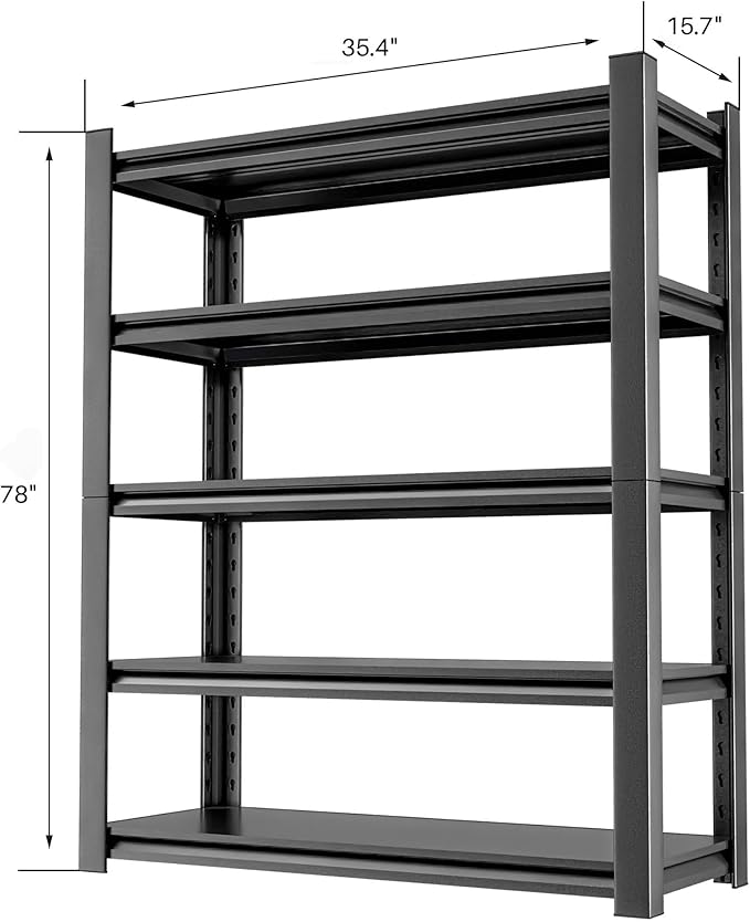 Storage Shelves Garage Shelving Heavy Duty - 72''H Garage Shelves Adjustable 5 Tier Metal Shelving Unit Storage Rack Shelving Industrial Utility Shelf 16" D x36 W x78 H（2 Pieces）