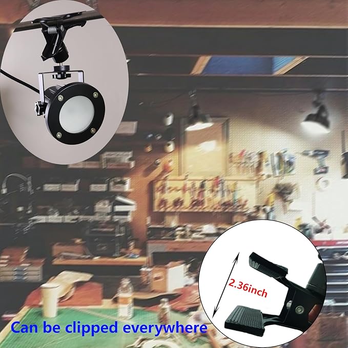 Clip Floodlight 15W LED Work Light IP65 Waterproof 150W Equivalent 11.5ft 3.5m Cord with Plug Lights for Workshop Garage, Construction Site Applicable to Various environments (15W Daylight White)
