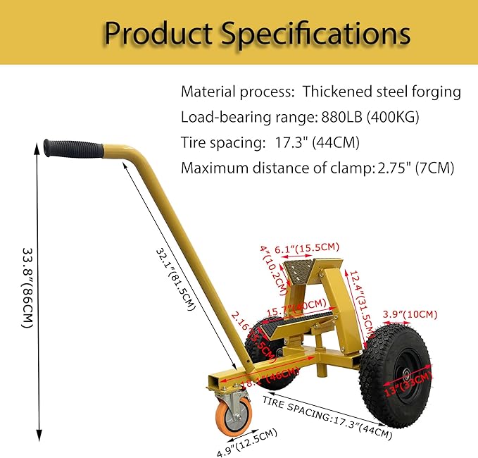 880LB Marble Slab Handling Truck, Heavy-Duty Stone Plate Mover with Thickened Steel Tires for Granite and Stone Transport