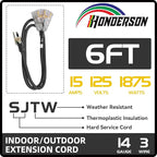 3-Outlets Indoor Outdoor Extension Cord Weatherproof with Lighted End, UL Listed, 14 Gauge 6FT Black 3 Prong Heavy Duty, 14/3 SJTW 15A Power Cord
