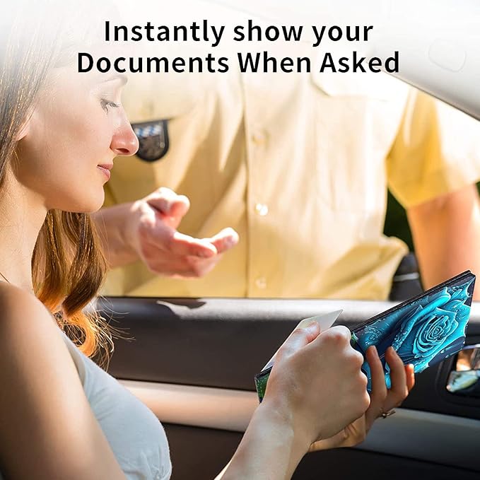 Car Registration and Insurance Holder, Leather Car Glove Box Organizer, Cool Car Accessories for ID, Driver's License Cards & Essential Document,business cards,Men&WomenFlower Purple Rose