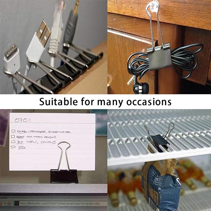 Binder Clips Paper Clamps Assorted Sizes 200 Count (Black), Jumbo, Large, Medium, Small, Mini and Micro,6 Sizes with Box for Office, School and Home