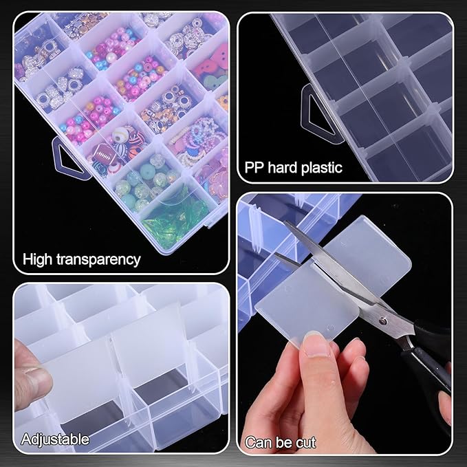 Dimeho 6 Pack Bead Organizer Box Plastic Clear Storage Containers 36 Grids Small Parts Organizer with Adjustable Dividers for Jewelry Craft Fishing Tackle Parts Storage Art DIY