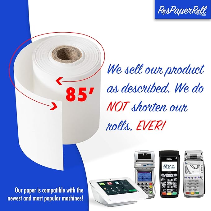 2 1/4" X 85' Thermal Paper (24 Rolls), Works for Verifone Printer Tranz 420, Verifone Vx510, Verifone Vx510le, Verifone Vx570