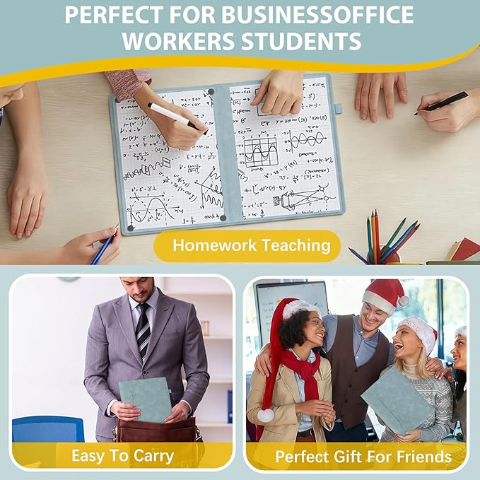6 Sides Whiteboard Notebook Portable Whiteboard Dry Erase Notebook Portable Dry Erase Board Double Sided Folding Whiteboards White Board for Office Study Meeting(Haze Blue,A4: 9"×12”)