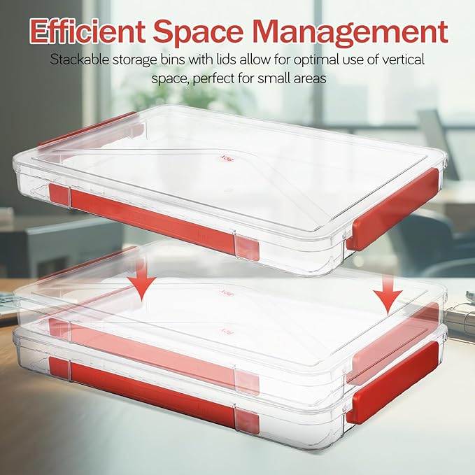 2pcs Transparent Plastic File Boxes with Handles Stackable Storage Bins with Lids for Paper and Document Organization Portable Small Project Storage Cases for Office and Home Use