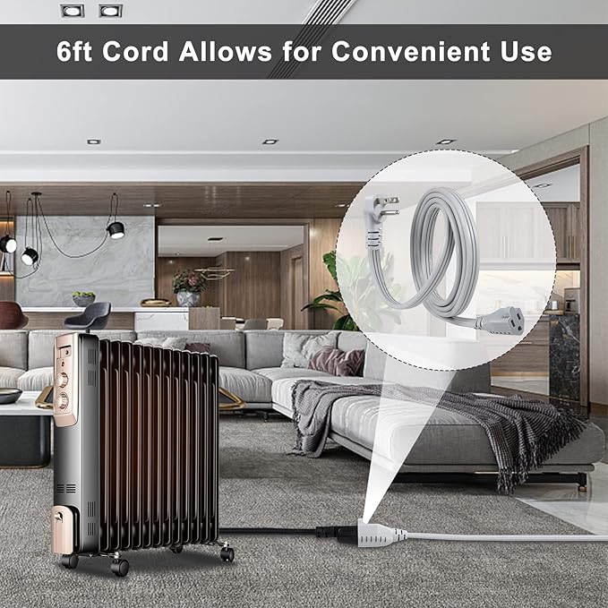 KUNCAN Appliance Power Extension Cord - 3 Prong Flat Wire SPT-3 14 AWG Heavy Duty Male to Female Extender Low Profile Grounded Cable for Major AC Unit, Air Conditioner, Refrigerator (6 Feet)