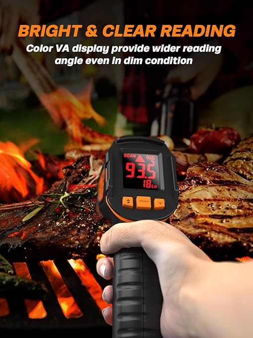 Mecurate Infrared Thermometer Gun -58°F to 1112°F, Laser Temperature Gun with Adjustable Emissivity, Max/Min/Hold for Cooking, BBQ, Freezer, Industrial Use,with Long Probe Meat Thermometer