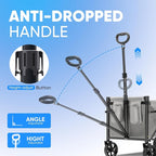 Sekey Wagon Cart with Wheels with 220LBS Capacity,Heavy Duty Wagon Carts Foldable with Drink Holders,Lightweight Utility Portable Cart for Grocery, Shopping, Garden, Camping. Gray