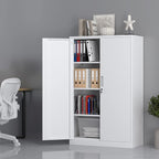 Metal Storage Cabinet with Locking Doors and 3 Adjustable Shelves, 53.5-Inch Tall Lockable Steel Storage Cabinets for Home Office Garage Pantry (White)