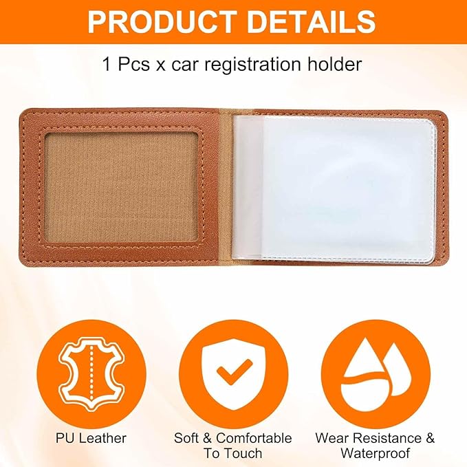HARFINGTON Car Registration and Insurance Holder PU Leather Vehicle Glove Box Organizer Storage Accessories Car ID Holder with 4 Pockets for License ID Card Bank Card Documents, Brown