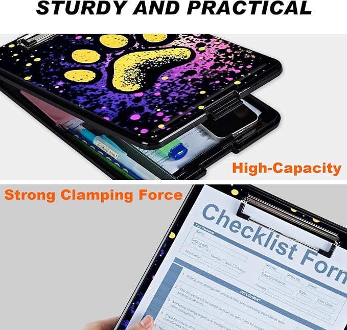Clipboard with Storage, Hard Letter A4 Size Clip Board with Pen Holder & Paper Organizer, Heavy Duty Portable Writing Pad for Nurses Students Teachers Office Jobsite Contractor, Dog Paw