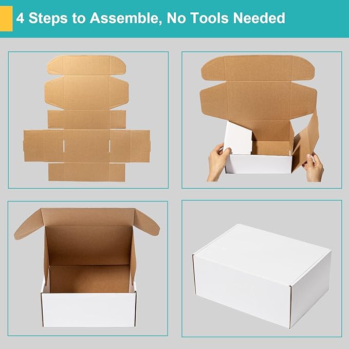 Mcfleet 13x10x3 White Shipping Boxes - Corrugated Cardboard Mailing Box Packaging for Small Business - Tab Locking Literature Mailer Flat Empty Gift Packing Supplies 24 Pack