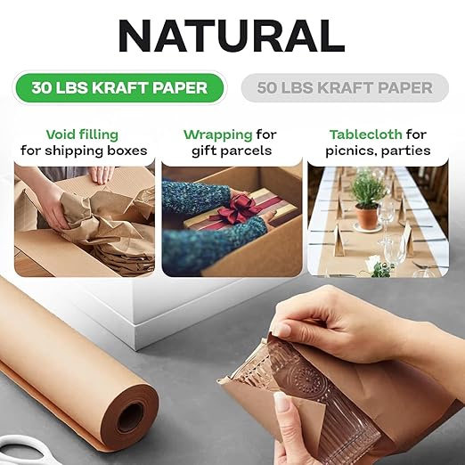 IDL Packaging Large Brown Kraft Paper Roll 24" x 1200 feet (14400 inches) Natural Kraft Wrapping Paper for Packing - Perfect Kraft Paper for Void Filling - Kraft Paper for Kids Art Projects