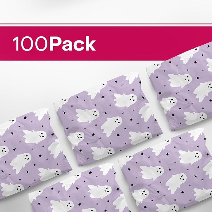 10x13 Poly Mailers – Halloween Ghost – Waterproof, Tear-Resistant Shipping Bags with Adhesive Seal – 100 Pack – Package Mint