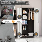 VINGLI Metal Storage Cabinet with Hanging Rod, 4 Adjustable Shelves, Lock Doors with Modern Gray Pattern Design, Armoire Wardrobe Closet Tool Functional Cabinet for Home, Office, Garage (Gray & Black)