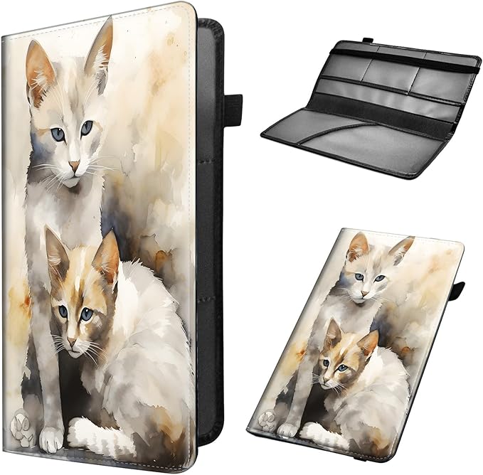 Car Registration and Insurance Holder, Leather Car Glove Box Organizer, Cool Car Accessories for ID, Driver's License Cards & Essential Document,business cards,Men&Women,Cat Gray