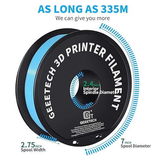 Geeetech 1.75mm PLA 3D Printer Filament, 1kg Spool (2.2lbs), Upgrade Tidy Winding Tangle-Free, Dimensional Accuracy +/- 0.02 mm, Water Blue