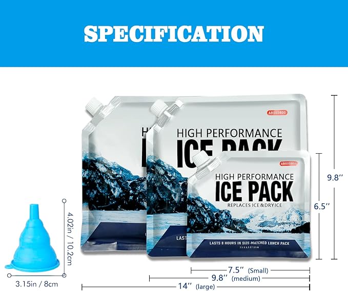Reusable Ice Packs for Coolers Long Lasting Gel Freezer Packs for Cooler Bag Backpacks, Child Lunch Box, Cooler Bag, Keeps Food Cold Fresh (Small Set of 5)