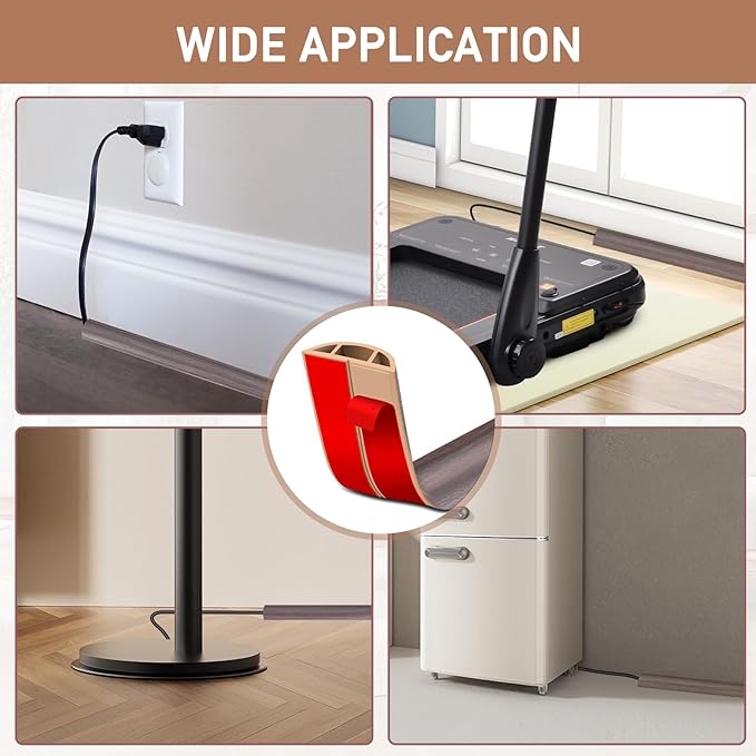 Floor Cord Cover Self Adhesive Cord Hider Floor Extension Cord Covers for Floor Power Cord Protector Cable Management Prevent Cable Trips Cable Cavity 0.47" W x 0.27" H (Brown Walnut Wood, 3.3Ft)