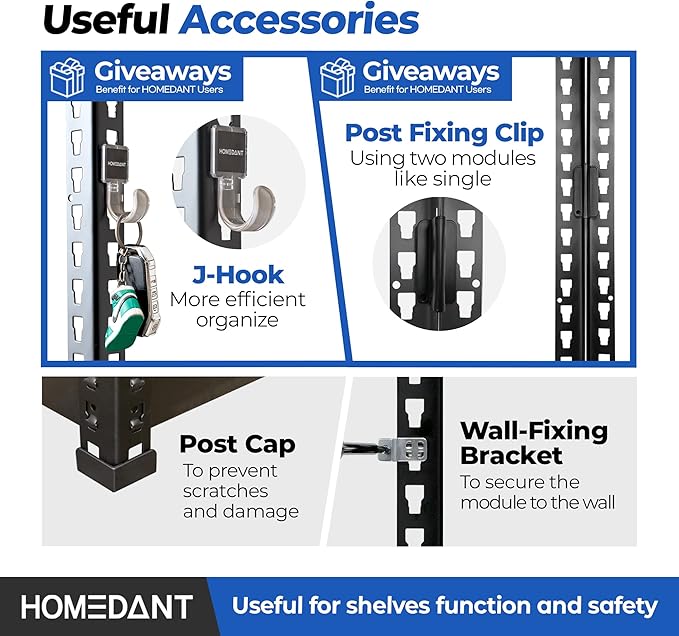 HOMEDANT 35.9" W 5 Tier Heavy Duty Garage Shelving Adjustable Metal Rack Storage Shelves Standing Shelf Unit Organizers Pantry Closet Black 1Pack
