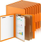 Skyygemm 12 Pcs Classification Folders Letter Size, 3 Divider Pressboard File Folder with Fasteners, Expanding File Organizer Bulk for Teachers, Clergy, Office, Church, Christmas Donations (Orange)