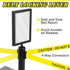 Therwen 6 Pack Heavy Duty Crowd Control Stanchions 9.8 ft Stainless Steel Stanchion Set with 6 Safety Barrier Post Retractable Belt and 1 Sign Holder Crowd Control Barrier(Caution Belt,Black)