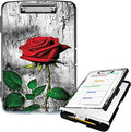 Clipboard with Storage High Capacity Plastic Nursing Clipboards with Pen Holder File Folder Storage Box Clipboard with Heavy Duty Clips for Teacher,Doctor,Offices-Elegant Red Rose