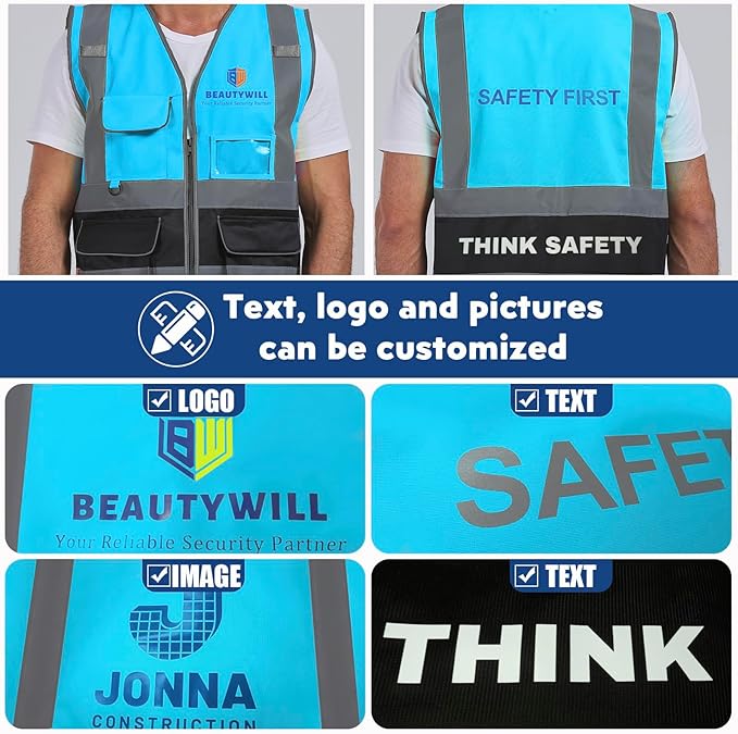 BeautyWill 10/20 Pack Custom Logo Safety Vest,Bulk High Visibility Class 2 Reflective Work Vests