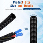 Sasylvia 1'' X 30 ft Split Wire Loom Cord Protector Tubing Split Conduit Protector Tubing Convoluted Tube Flexible Electrical Wire Cover Protective Sleeves(Black)