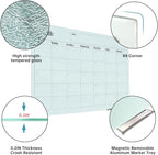 Magnetic Glass Monthly Calendar Whiteboard - 48"x36" Frameless Glass Dry Erase Board for Walls - White