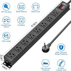 CRST 2 Pack 8 Outlet Metal Heavy Duty Power Strip with Switch, 2100J Surge Protector, Mountable Wide Spaced Power Strip, 6 FT 14AWG, 15A/1875W