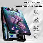 Clipboard with Storage,Plastic Storage Clipboard with Low Profile Clip, Heavy Duty Nursing Clipboards Foldable,Coaches Clipboard Case for Work, Teacher,Office School Supplies,Pink Butterfly Flower