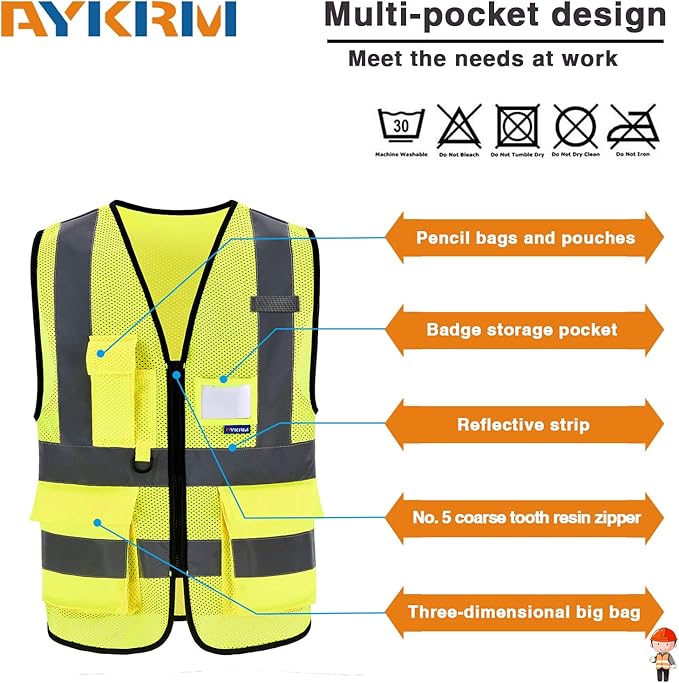 A-SAFETY High Visibility Mesh Safety Reflective Vest with Pockets and Zipper,Hi Vis Viz Reflective Safety Vest(Yellow Mesh M)