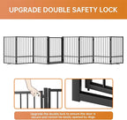 Full Metal Freestanding Dog Gate with Door, 32''Height Foldable Pet Dog Fence for Indoor & Outdoor, 8 Panels Extra Wide Free Standing TallDog Gates for Doorways,House,Stairs,Porch,Deck,Yard