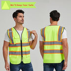 Custom Safety Vest with Logo Pockets High Visibility Reflective Vests Construction Security Workwear