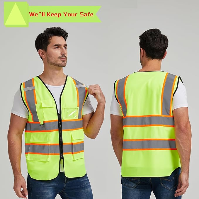 Custom Safety Vest with Logo Pockets High Visibility Reflective Vests Construction Security Workwear