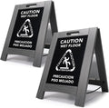 Premium Outdoor Composite Caution Wet Floor Sign – Bilingual w/Non-Skid Plastic Feet, Black Plate – For Hotels, Schools, Offices, Areas, Restrooms, Pool Decks - Grey (2 Pack)