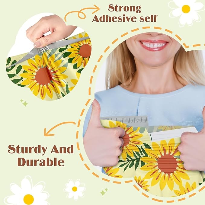 Metronic Poly Mailers 10x13 Inch 1200Pcs, Shipping Bags for Clothes,Self Adhesive Shipping Envelopes for Small Business,Waterproof Mailers Poly Bags for Shipping,Packaging Mailing Bags Sunflower