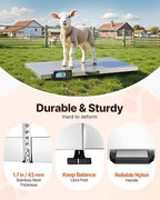 VEVOR 880Lbs x 0.2Lbs Livestock Scale Shipping Scales Large Platform 40.6x20.9Inch Stainless Steel Vet Scale Industrial Floor Scale Large Animal Dog Pig Scale Goat Weight Scale Pet Digital Scale