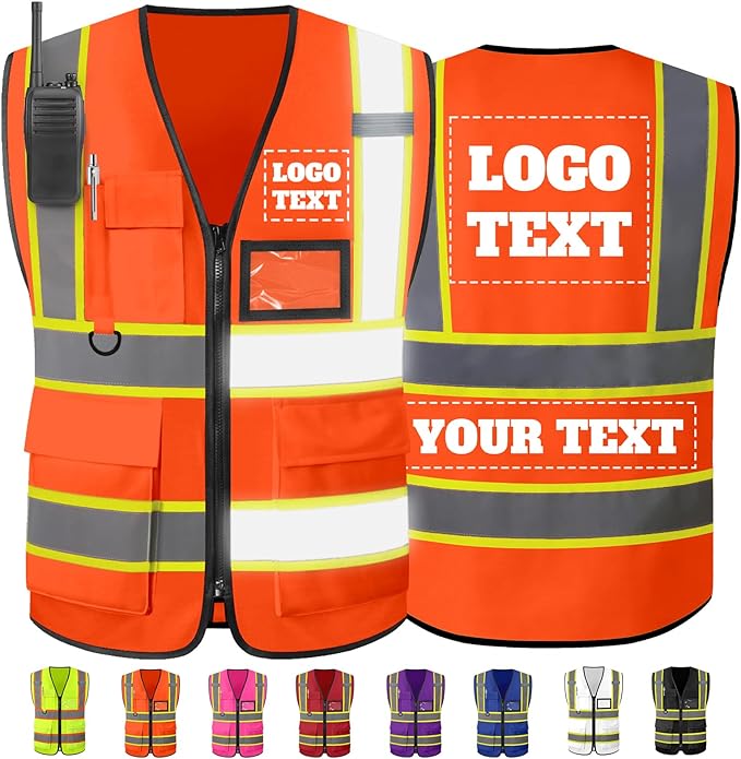 Custom Safety Vest High Visibility Reflective Vests with Logo Pockets Men Women Customize 2 two tone Work Vest Construction