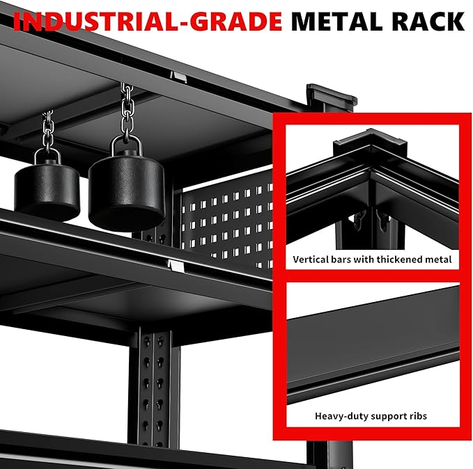 SILVEL 48.2" W Garage Shelving, 5000LBS Heavy Duty Metal Shelving, 2025 Solid Storage Shelves with 2 Side Pegboards, Industrial 5 Tier Shelves for Basement Pantry Warehouse Supermarket, 6 Pack