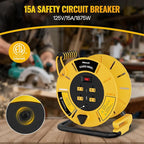 Extension Cord Storage Reel with 4-Grounded Outlet & 2 USB Port, 15A Circuit Breaker, Heavy Duty Open Cord Reel for 12/3,14/3 Gauge Power Cord, Hand Wind Retractable,ETL Listed Yellow Y85CR06