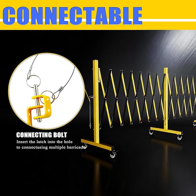Industrial Expandable Barricade,Folding Security Gate Safety Barricade with Casters,Mobile Barrier Gate Outdoor,Adjustable Traffic Fence for Road Construction, Traffic Control,Pool (23FT-2PCS)