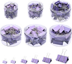 Temiary 208 Pcs Metal Binder Clips, Assorted Sizes Extra Large, Large, Medium, Small, Mini, Micro Binder Paperwork Clip, Morandi Colored Paper Clamps Bulk for Office, Home, School (Purple)
