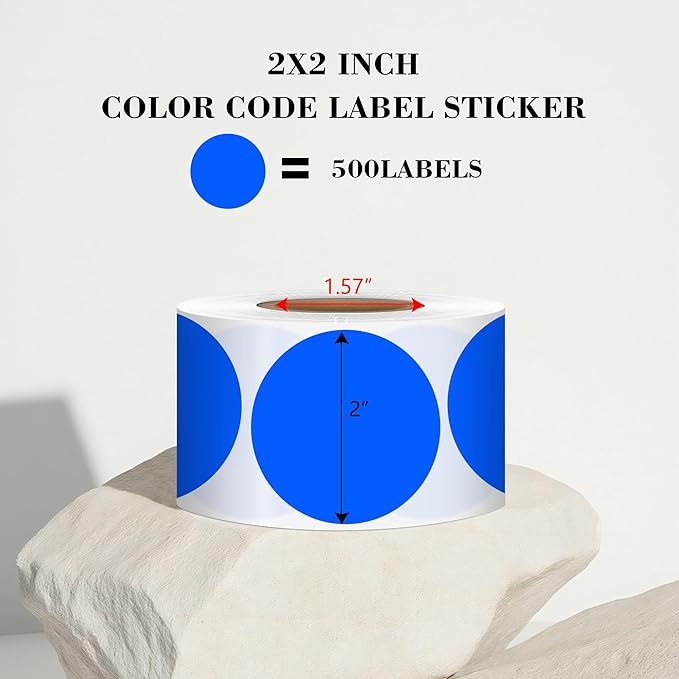 2 Inch Blue Circle Stickers 500 Pcs,Permanent Color Coding Dots for Office,Home Organization, File Classification,Multipurpose Labels
