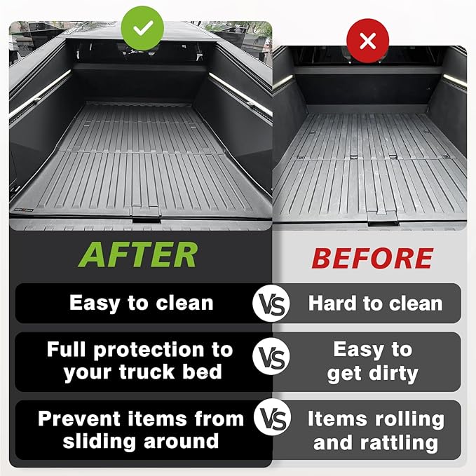 TripleAliners Premium Extra Thick Truck Bed Mat Compatible with 2023 2024 2025 Tesla Cybertruck Accessories Vehicle Perfectly Flush All Weather Protection TPE Heavy Duty Pickup Car Bed Cargo Mat